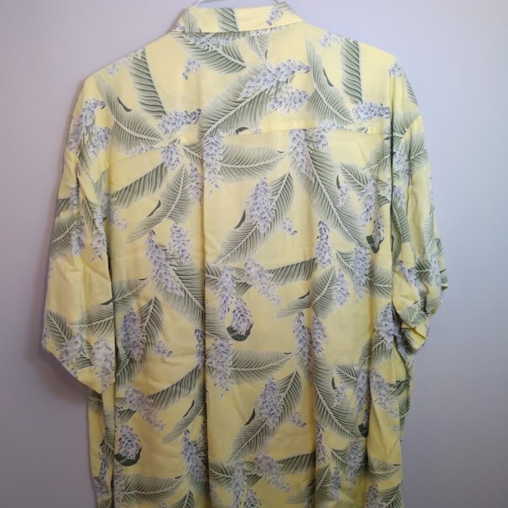 Vintage Hawaiian Men's Camp Shirt XXL Yellow Blue Palm Print Rayon Beach Casual - Picture 5 of 11